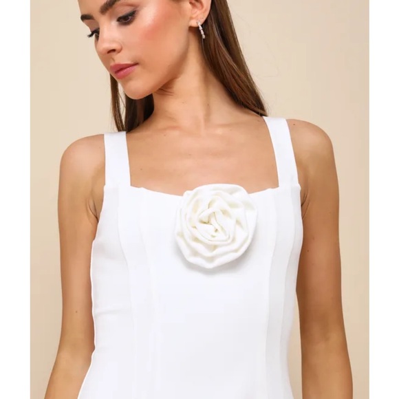 Lulus Irreplaceable Cutie White Rosette Sleeveless A-Line Mini Dress - Picture 4 of 4